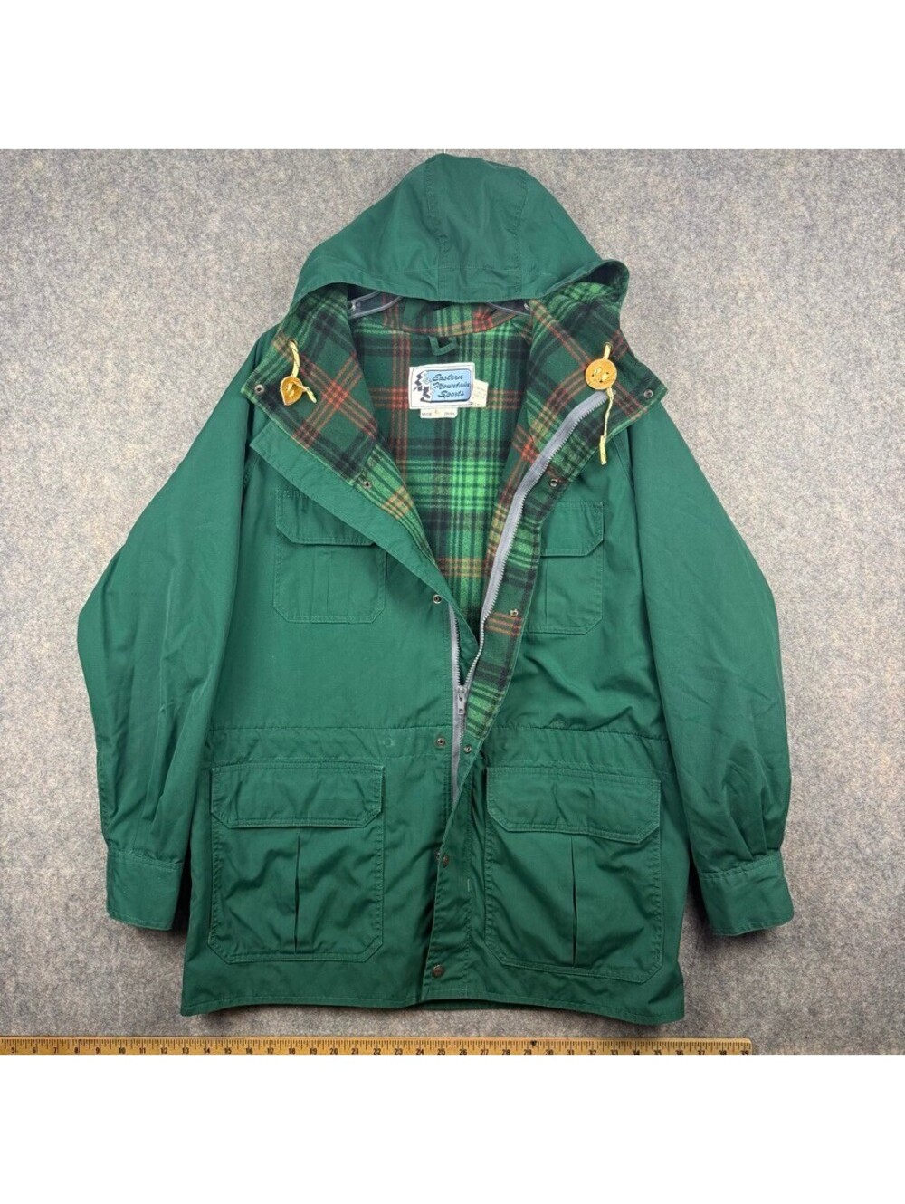 Vintage 70s EMS 60/40 Mountain Parka Green Wool Plaid Lined Size LG Ex Cond 259